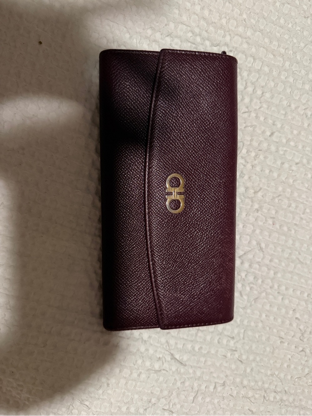 Salvatore Ferragamo Burgundy Leather Continental Wallet with Gold Logo